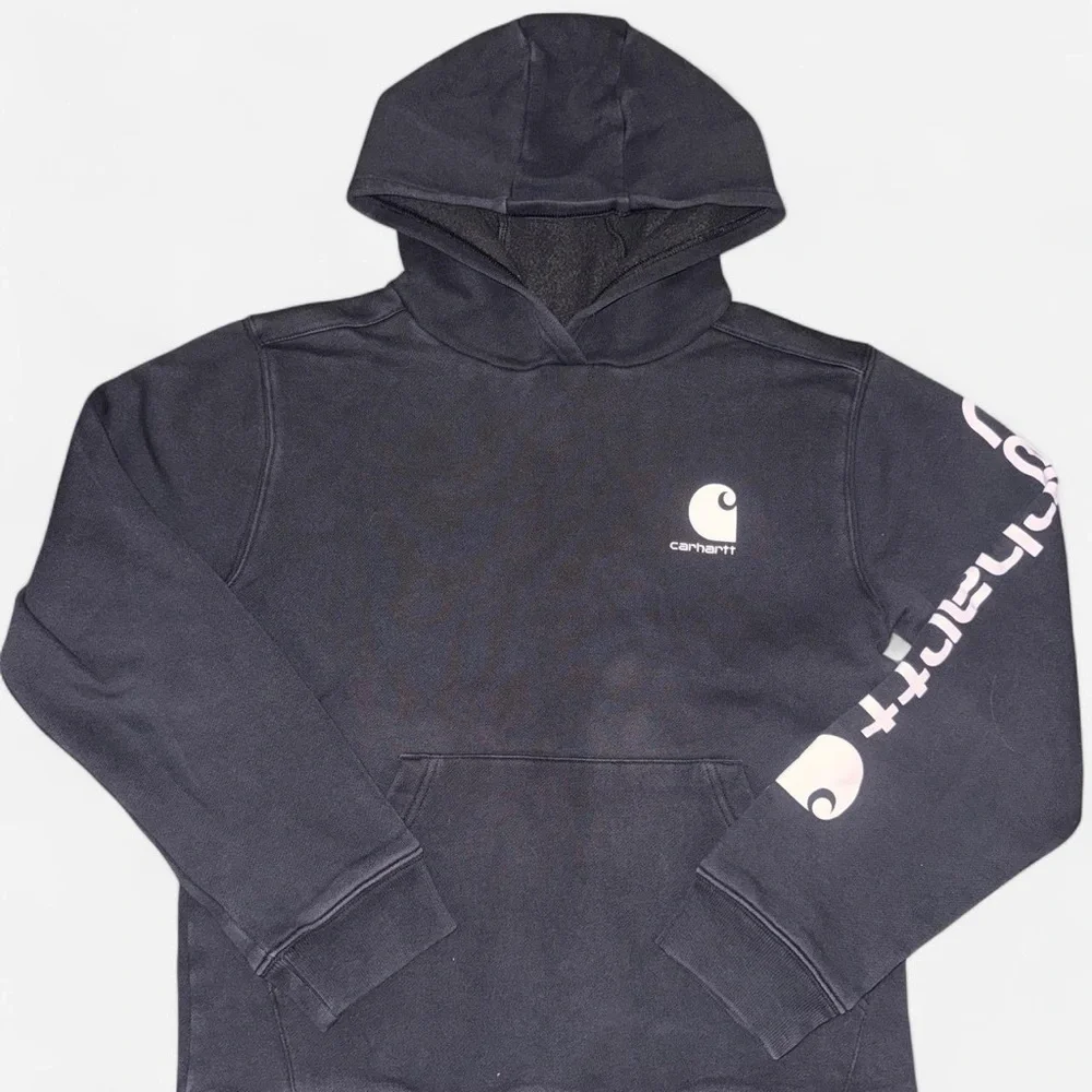 Boys Black Classic Carhartt Pullover Hoodie Sweater Size Large